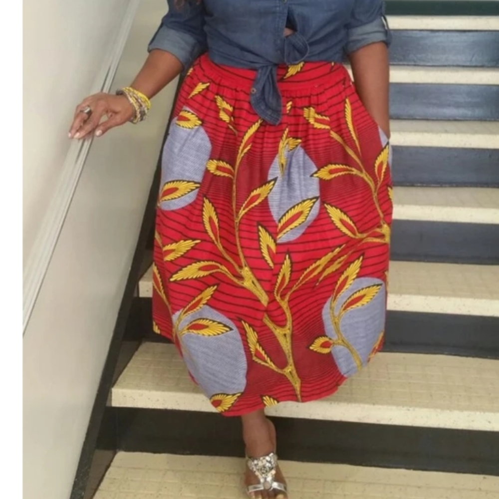 African Print Midi Skirt